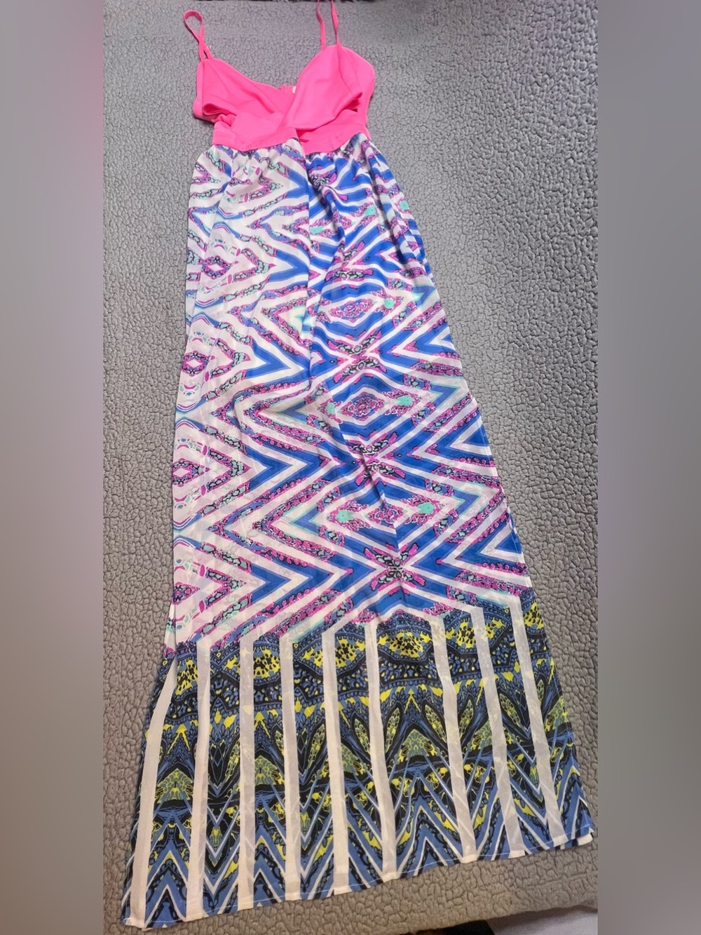 Jealous Tomato Multicolored Geometric Print Maxi Dress Womens Size Small Pink